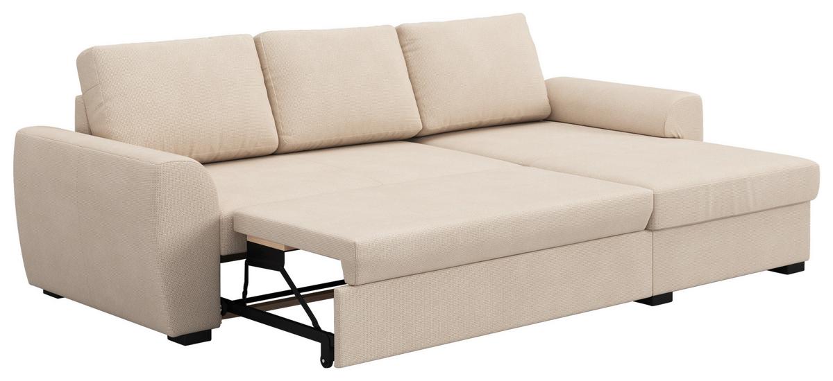 Ecksofa mit Bettfunktion Mikrofaser natur, B: 253cm - Schwarz/Naturfarben, Trend, Textil (253/154cm) - MID.YOU