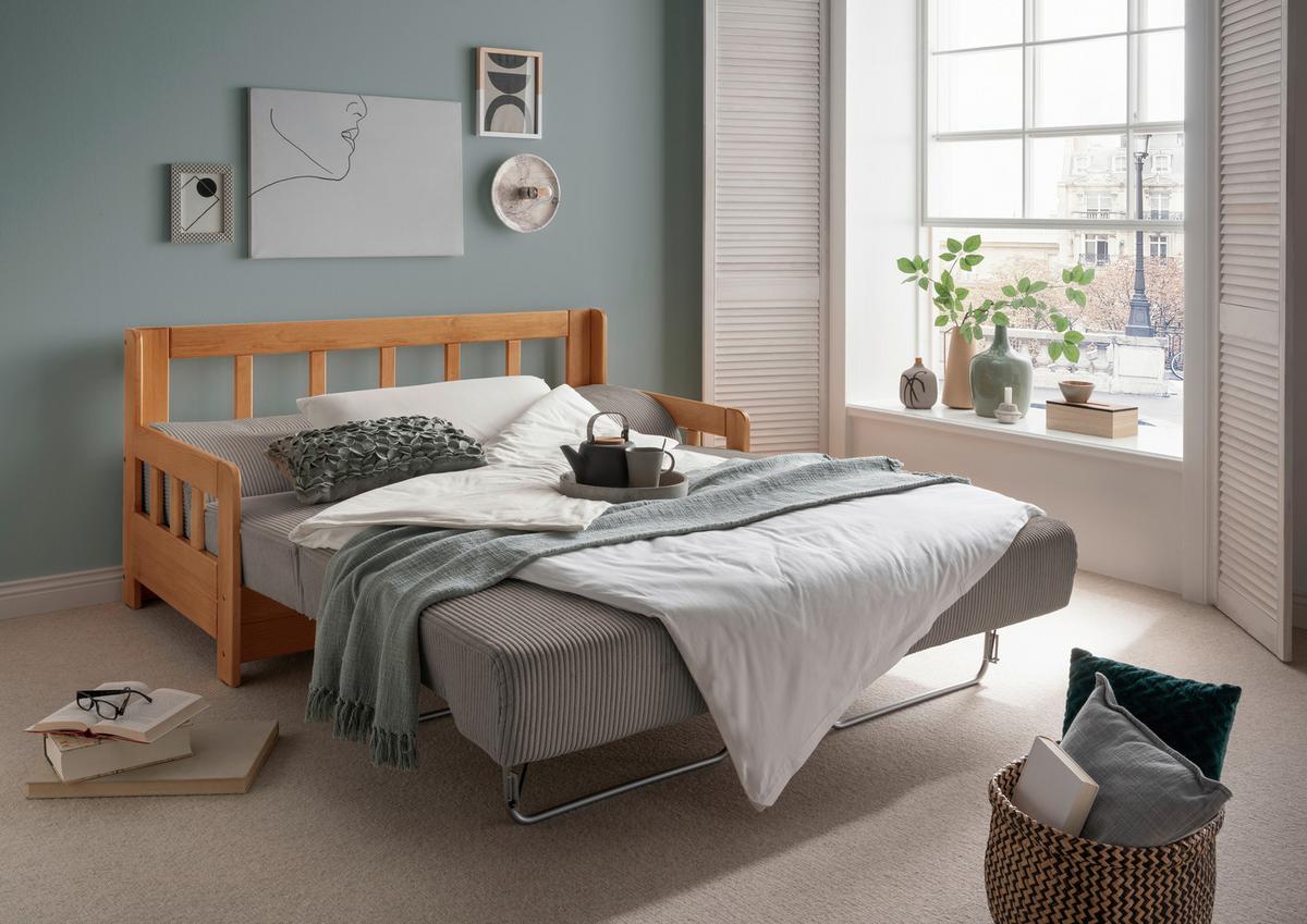 2-sitzer-sofa Camino Mit Schlaffunktion Graubraun/honig - Graubraun/Kieferfarben, MODERN, Holz/Textil (154/88/90cm) - Livetastic