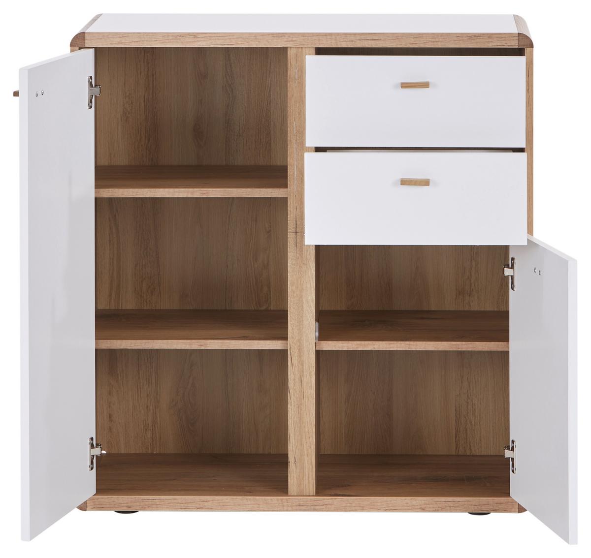 Kommode B: 86 cm Ronda Weiß/Eiche Dekor - Eichefarben/Weiß, MODERN, Holzwerkstoff (86/91/39cm)