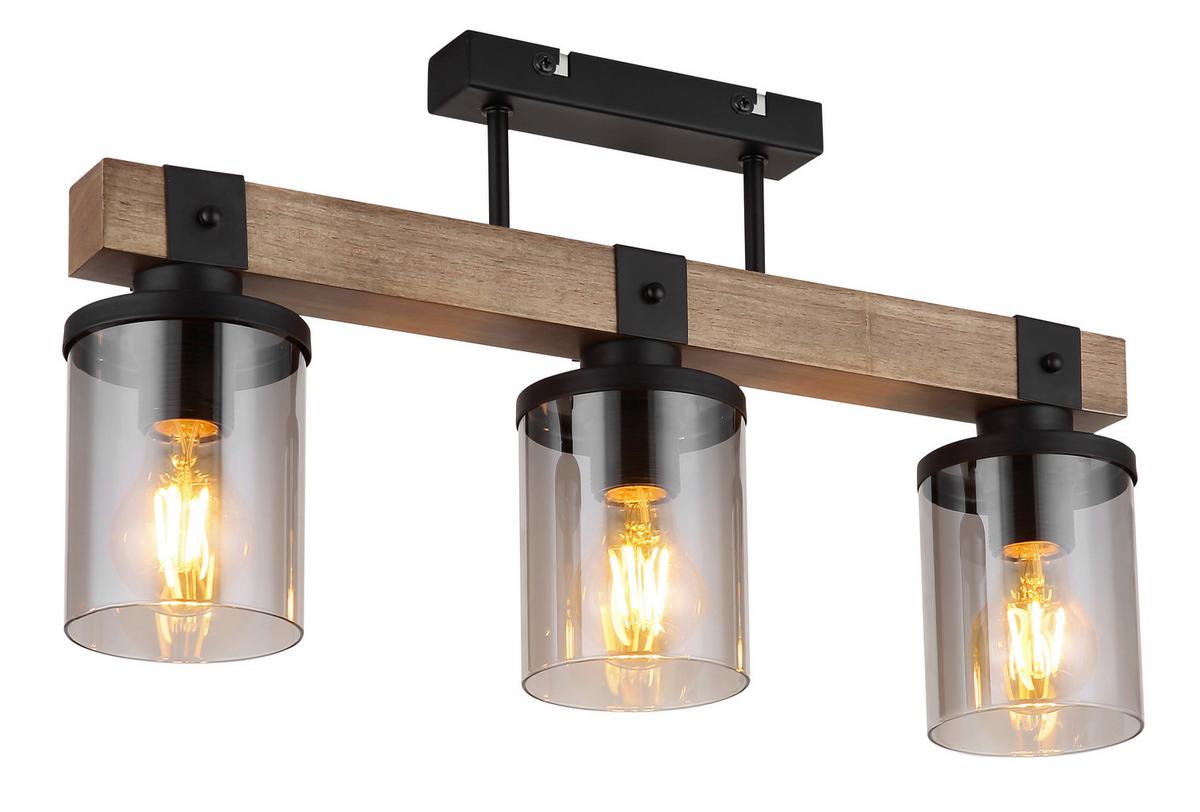 Deckenleuchte 15555-3D - Dunkelbraun/Schwarz, Natur, Glas/Holz (52/10/28,6cm) - Globo