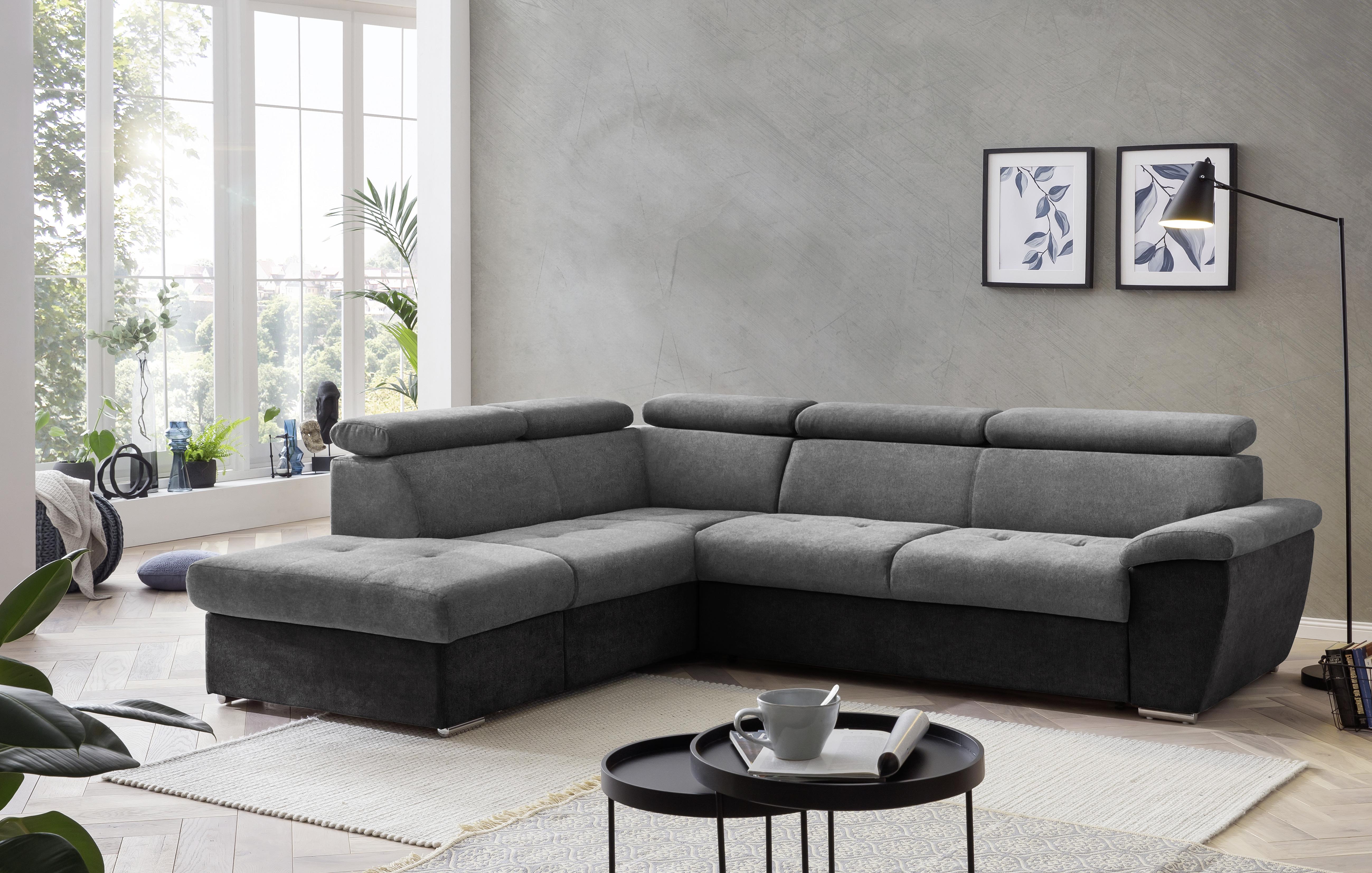 Ecksofa Mit Bettkasten Antero Kopfteile Verstellbar Grau - Chromfarben/Dunkelgrau, Design, Textil (216/262cm) - Livetastic