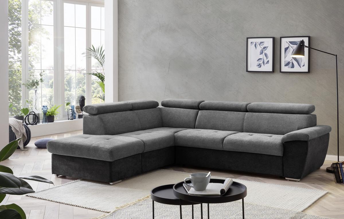 Ecksofa Mit Bettkasten Antero Kopfteile Verstellbar Grau - Chromfarben/Dunkelgrau, Design, Textil (216/262cm) - Livetastic