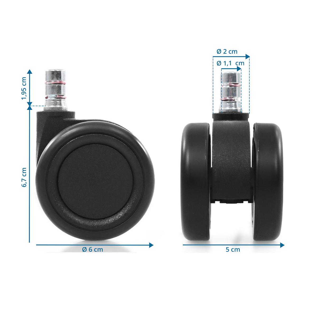 Bürostuhlrollen Rolo Color Schwarz Ø 6 Cm 5er-Set - Schwarz, Basics, Kunststoff/Metall (5/8,7/6cm) - MID.YOU