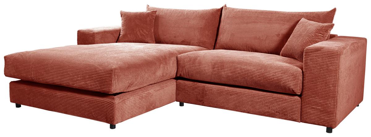 Ecksofa Funny S Links mit Hocker, Terracotta B: 265 cm - Terracotta/Schwarz, Basics, Textil (180/265cm) - Livetastic