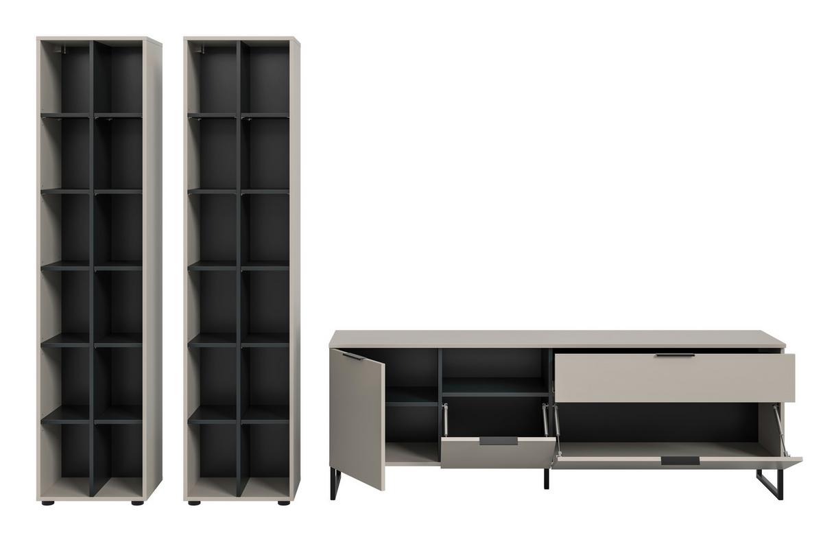 WOHNWAND Noida Kaschmirfarben B: 305cm - Kaschmir/Schwarz, Design, Holzwerkstoff (305/192/41cm) - Livetastic