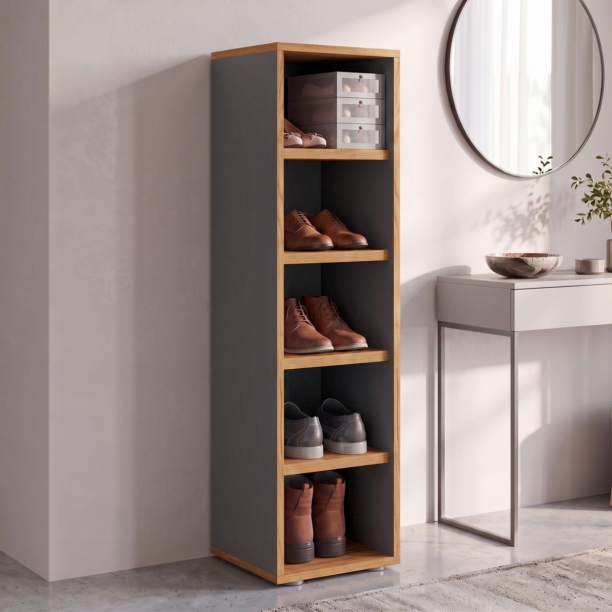 Schuhregal Salia Anthrazit/Honigeiche B: 30 cm - Honigeiche/Anthrazit, Design, Holzwerkstoff (30/110/33cm) - MID.YOU