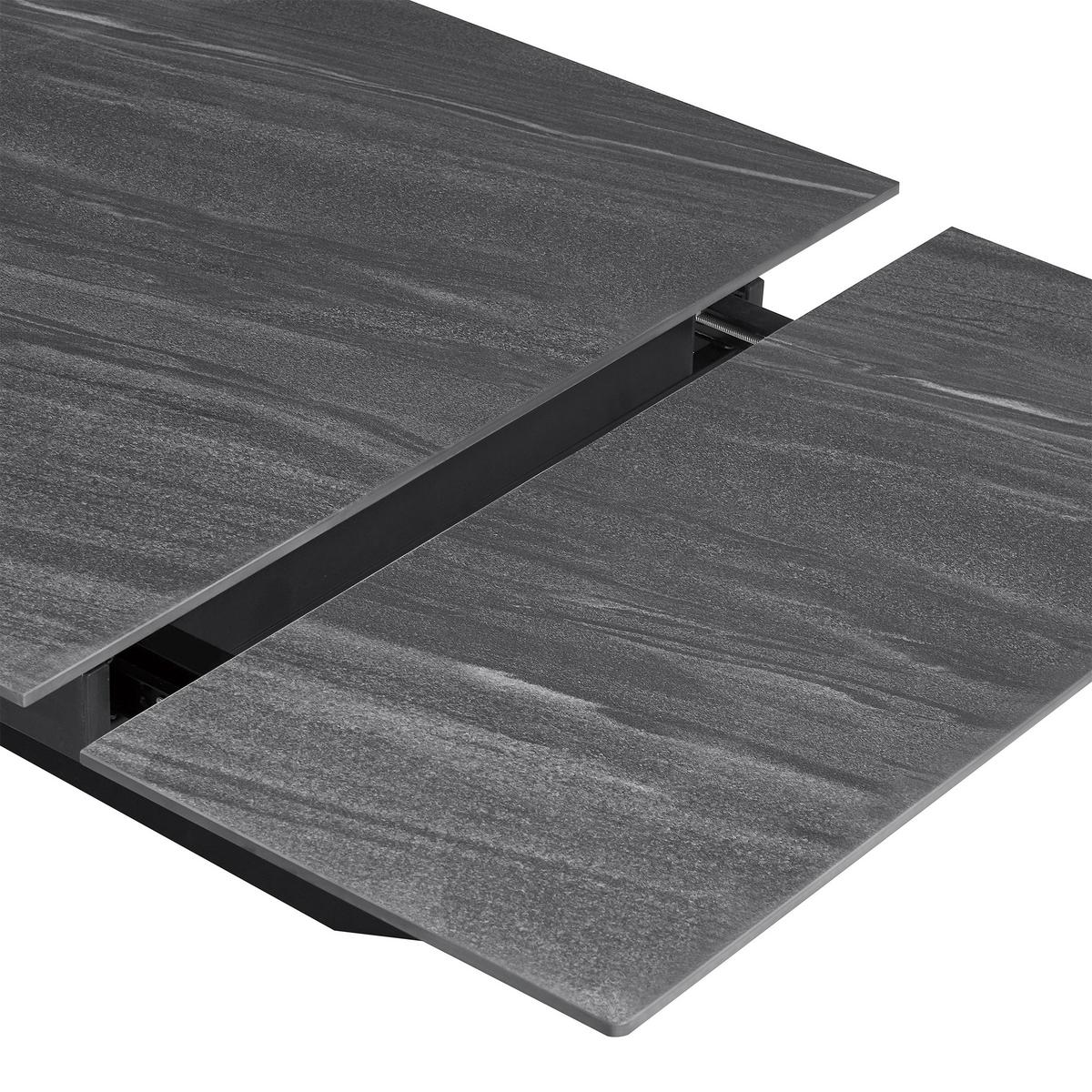 Ausziehtisch Andi Keramikplatte, Ausziehbar - Schwarz/Grau, MODERN, Keramik/Metall (180-260/76/90cm)