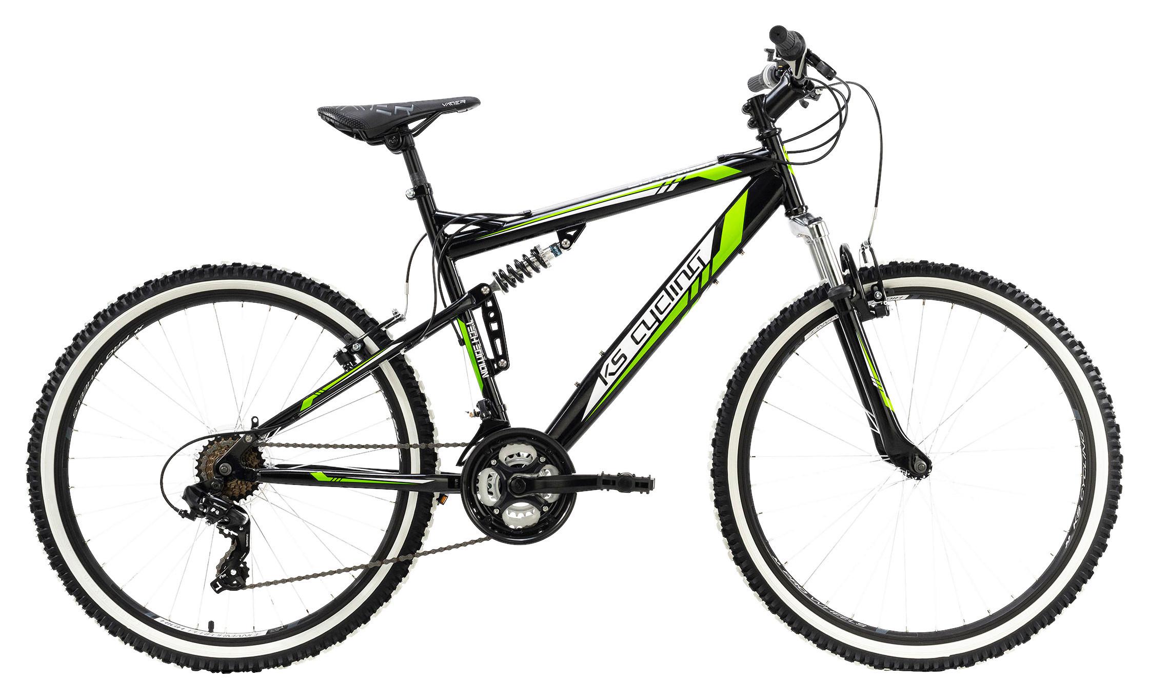 Mountainbike Fully 26 Zoll Scrawler 21 Gänge - Schwarz/Grün, Basics, Metall (180/70cm) - KS Cycling
