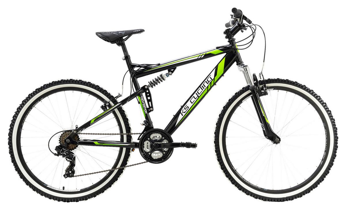 Mountainbike Fully 26 Zoll Scrawler 21 Gänge - Schwarz/Grün, Basics, Metall (180/70cm) - KS Cycling