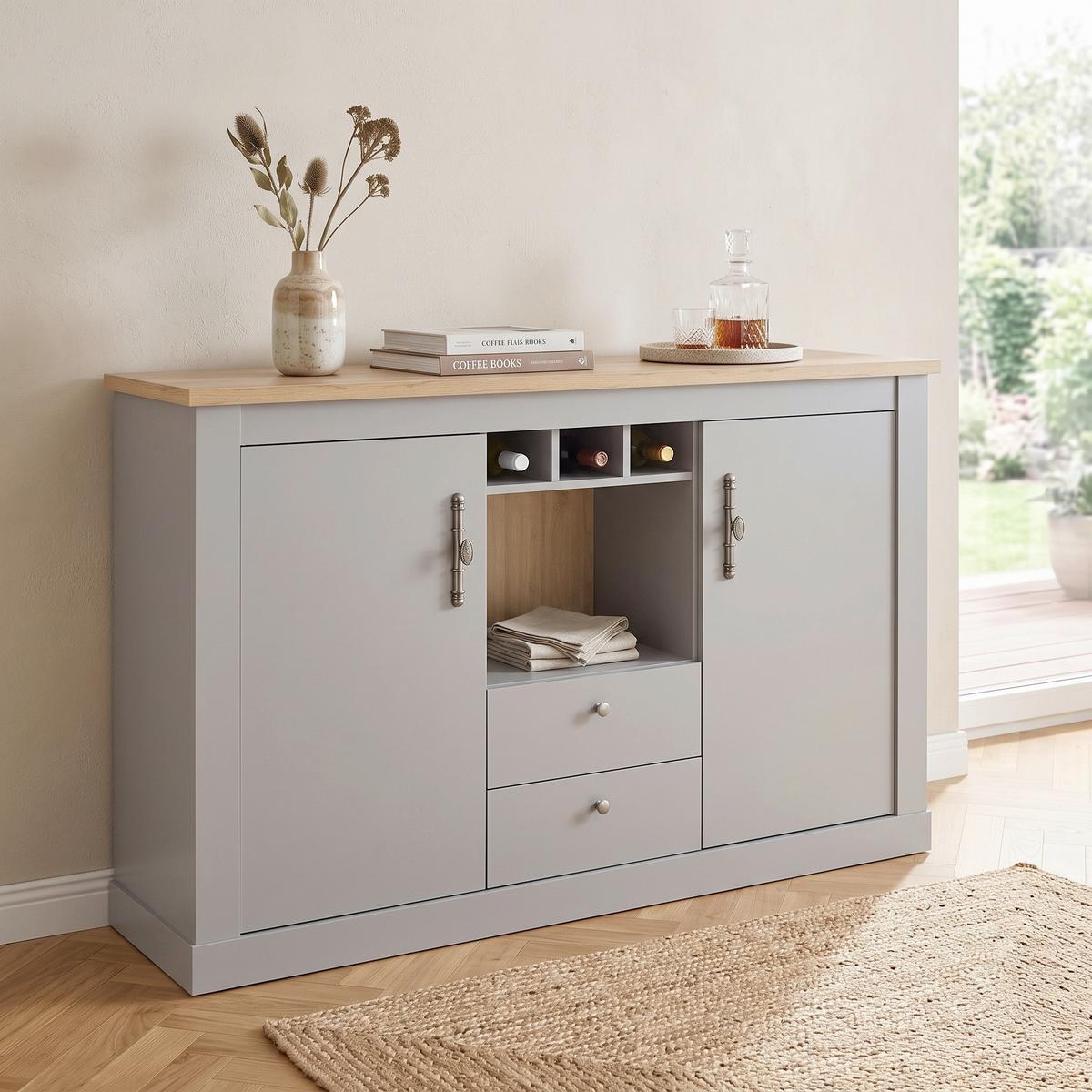 Sideboard Chambord Hellgrau/Eiche Dekor B: 166cm - Eichefarben/Hellgrau, Design, Holzwerkstoff (166/100/44cm) - MID.YOU