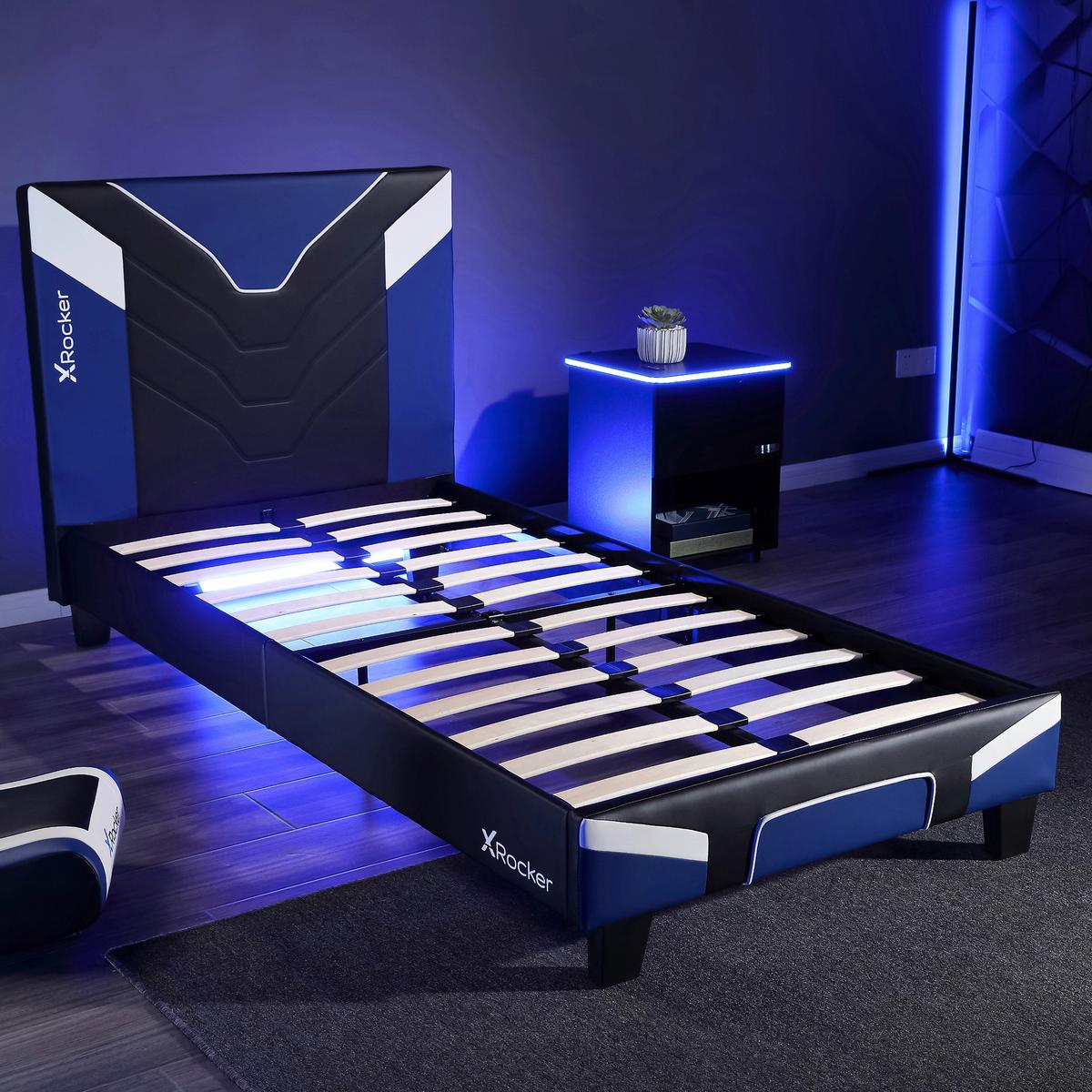 Bett Cerberus - Blau/Schwarz, MODERN, Holzwerkstoff/Kunststoff (90/190cm) - X Rocker