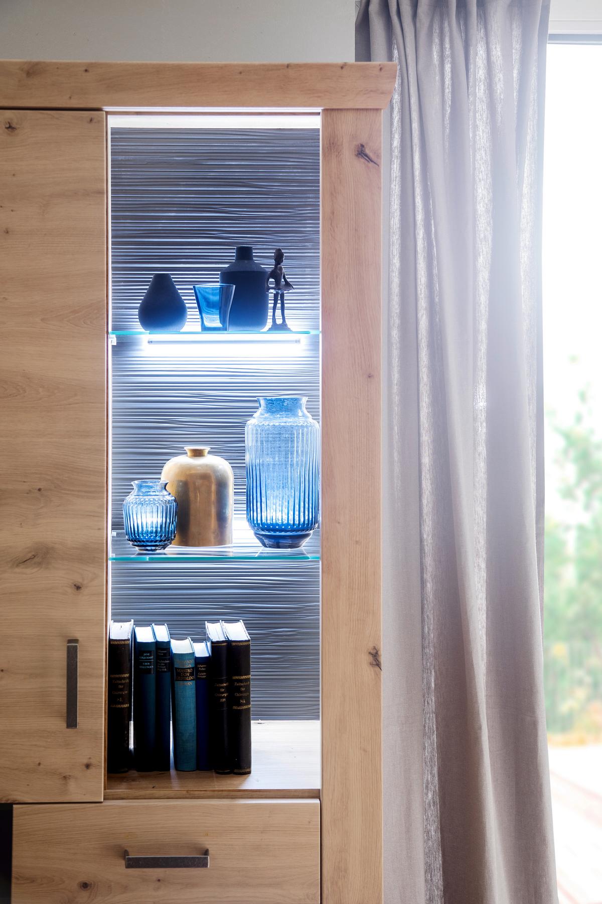 Vitrine B: 74 cm Meran Eichefarben - Eichefarben/Anthrazit, Design, Glas/Holz (74/211/45cm) - Livetastic