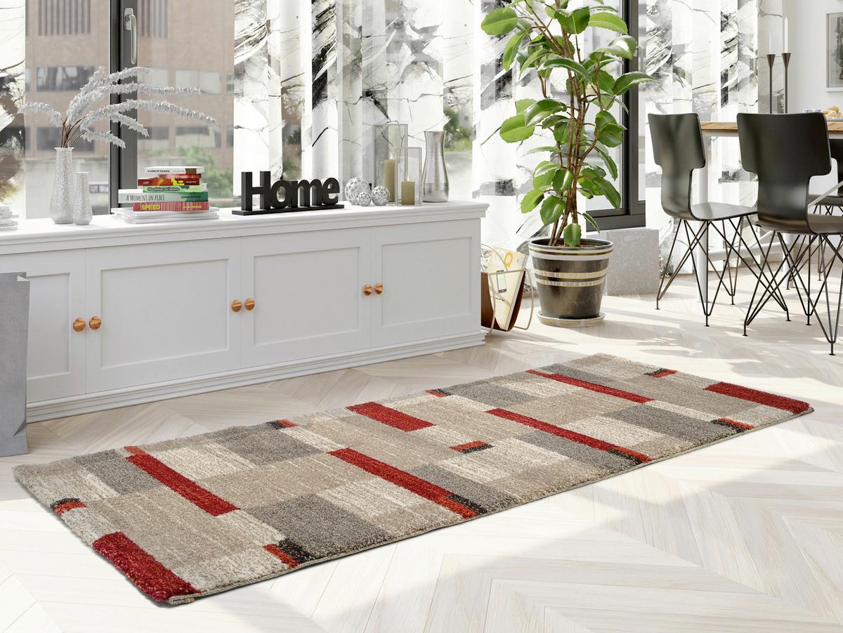 Teppich Läufer Braun/Rot/Beige Palazzo Bloc 80x300 cm - Beige/Rot, KONVENTIONELL, Textil (80/300cm) - Novel