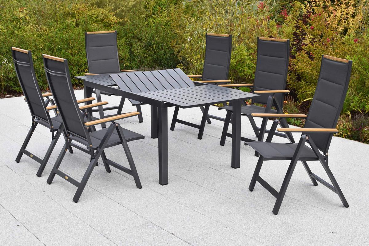 Gartentischgruppe Verona 7 -Teilig. Graphitfarben/Grau - Graphitfarben/Grau, KONVENTIONELL, Kunststoff/Textil - Gardenson