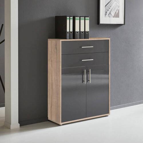 Aktenschrank Eiche Dekor /Anthrazit B: 84,5 cm - Anthrazit Hochglanz/Sonoma Eiche, MODERN, Holzwerkstoff (84,5/114/33cm) - MID.YOU