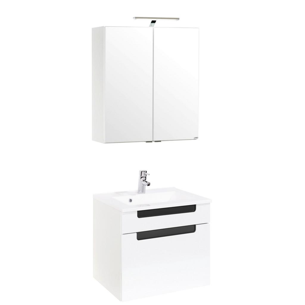 Badmöbel-Set 3--teilig. inkl. LED Siena B: 60cm, Weiß+Anthrazit