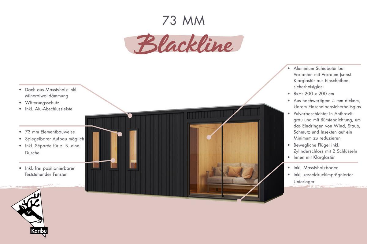 Saunahaus Noirva 216/244/573 cm - Schwarz, Basics, Holz (216/244/573cm)