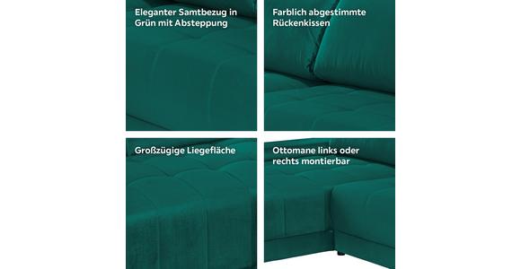 Ecksofa mit Schlaffunktion + Bettkasten Adria, Samt - Smaragdgrün, MODERN, Textil (213/308cm) - Luca Bessoni