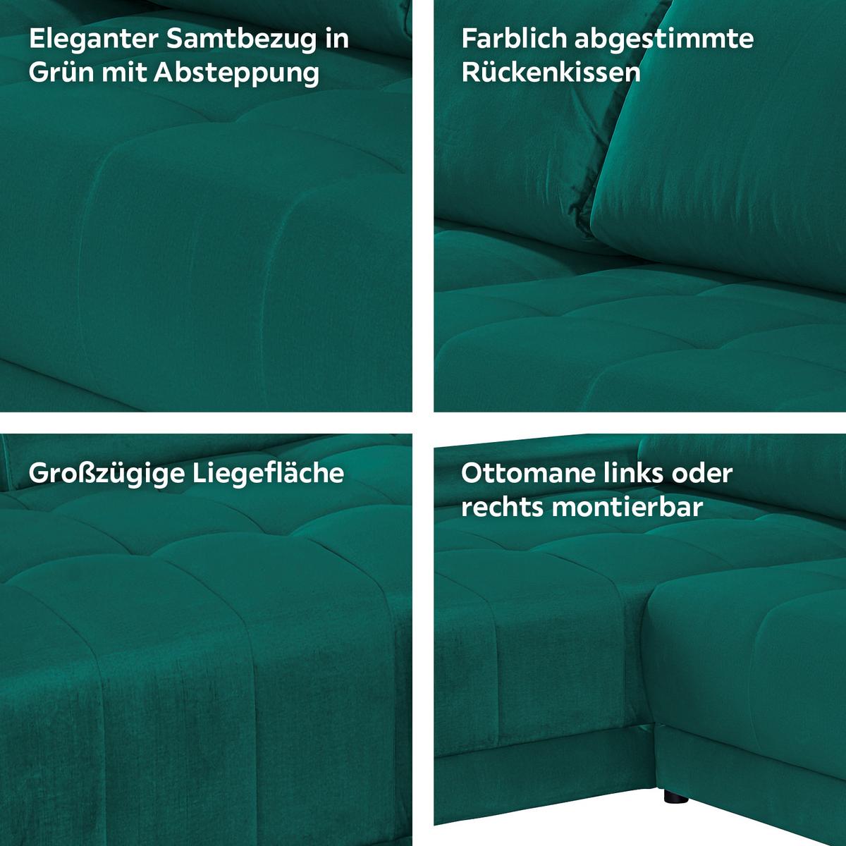 Ecksofa mit Schlaffunktion + Bettkasten Adria Smaragdgrün - Smaragdgrün, MODERN, Textil (213/308cm) - Luca Bessoni
