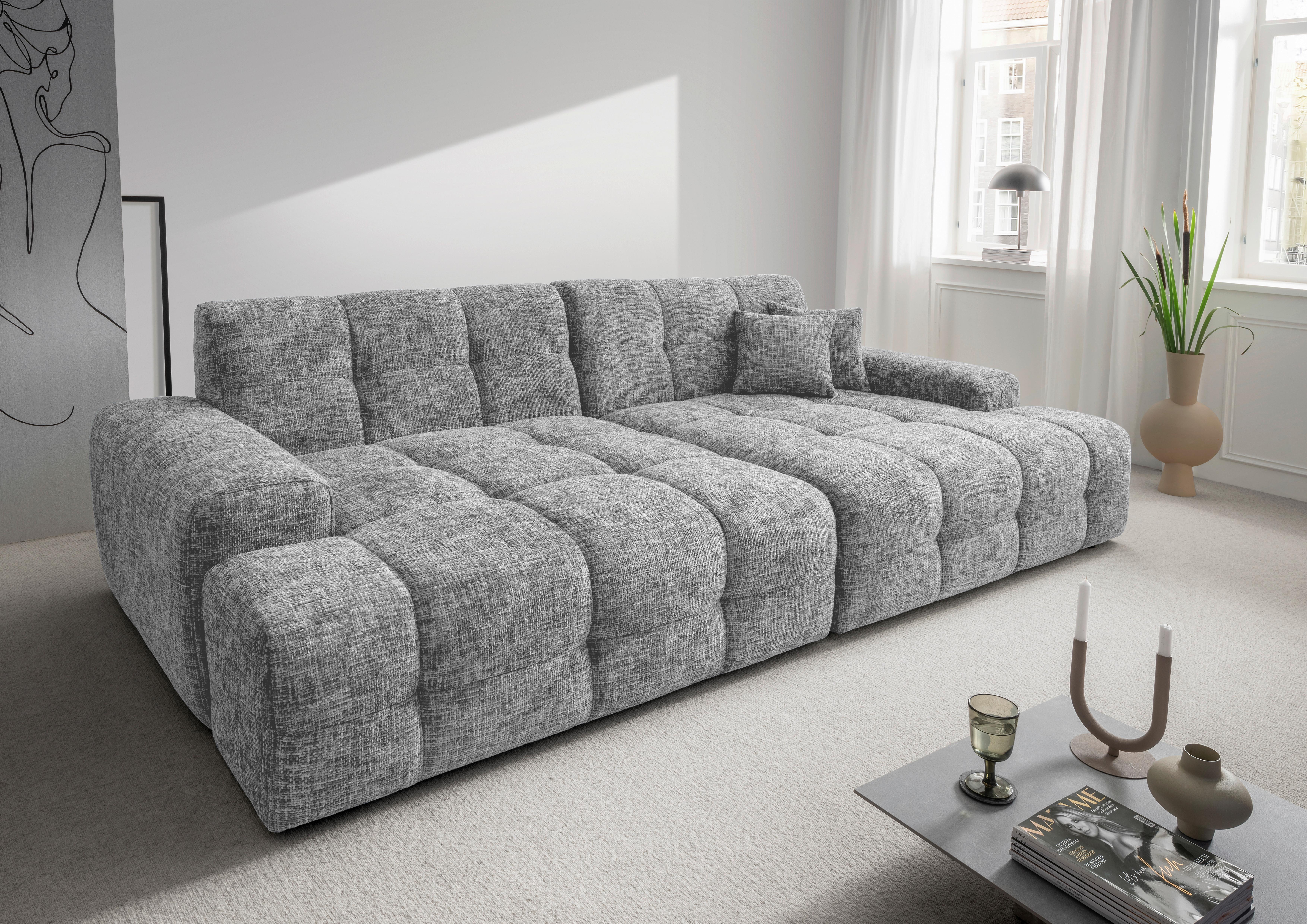Bigsofa Bosco, Silberfarben B: 304 cm - Silberfarben/Schwarz, MODERN, Textil (304/87/155cm) - Livetastic