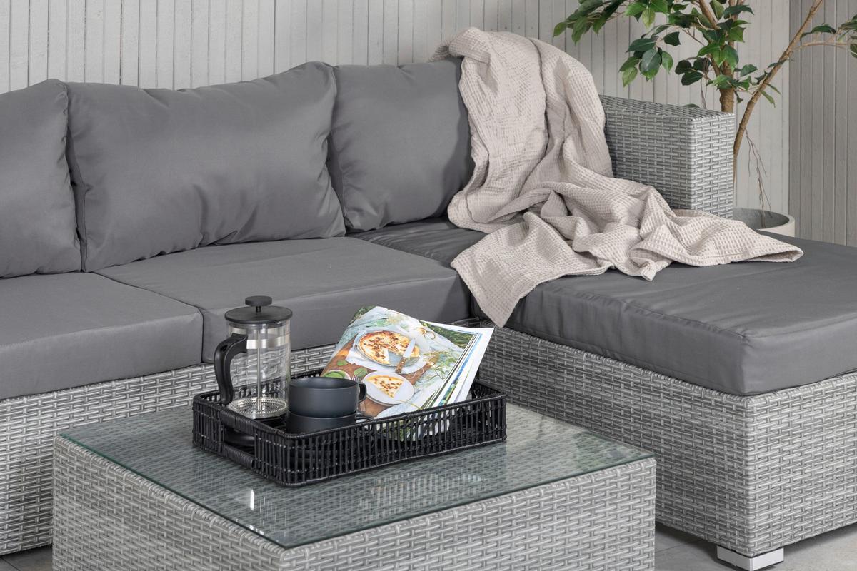 Loungegarnitur 2-Tlg Rotterdam Metall/Kunststoff/Glas +kissen - Grau, KONVENTIONELL, Glas/Kunststoff - Gardenson