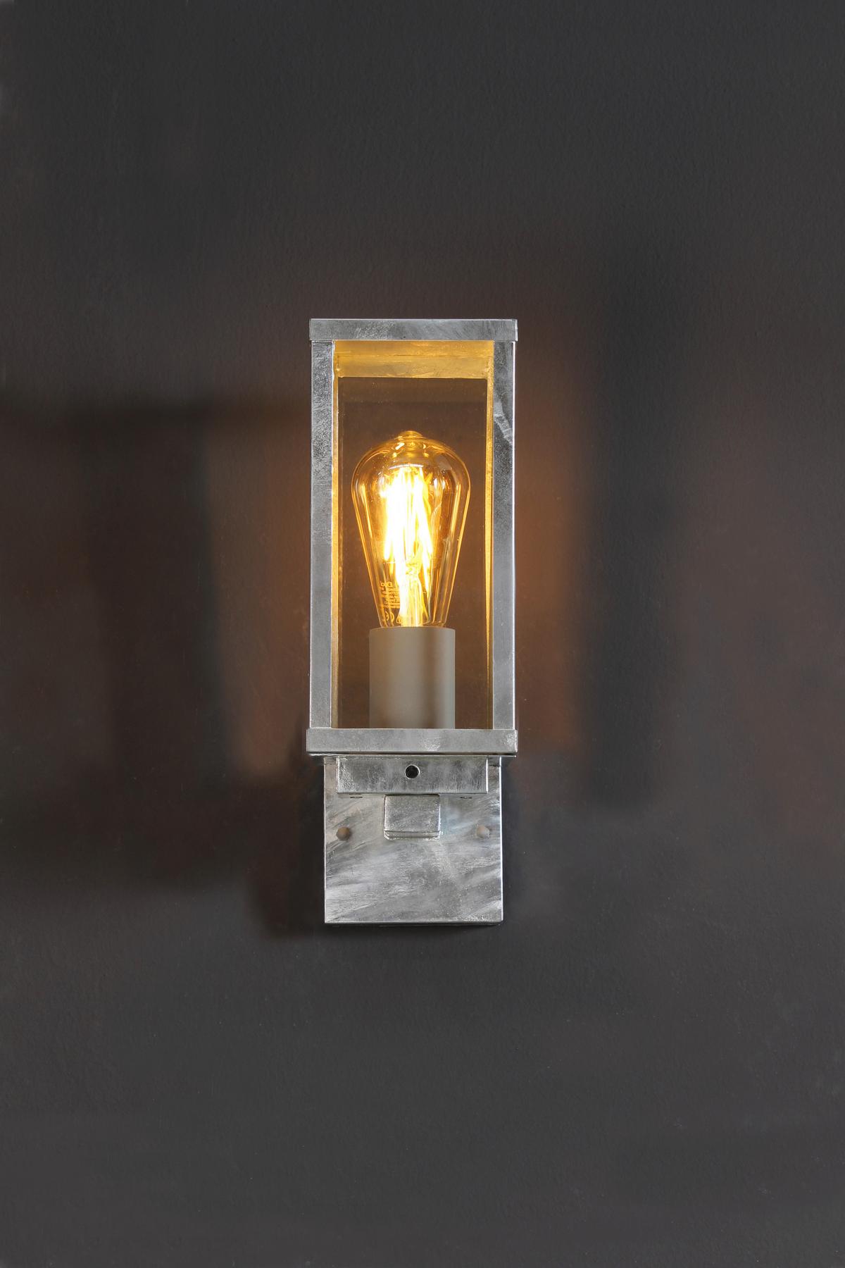 Außenwandleuchte 60 Watt Glas Stahl, Wandmontage - Klar/Zinkfarben, Basics, Glas/Metall (37,0/16,0/11,0cm)