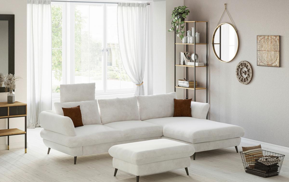 Ecksofa Balou, Creme S: 281x181 cm - Creme/Schwarz, Design, Textil (281/181cm) - Livetastic