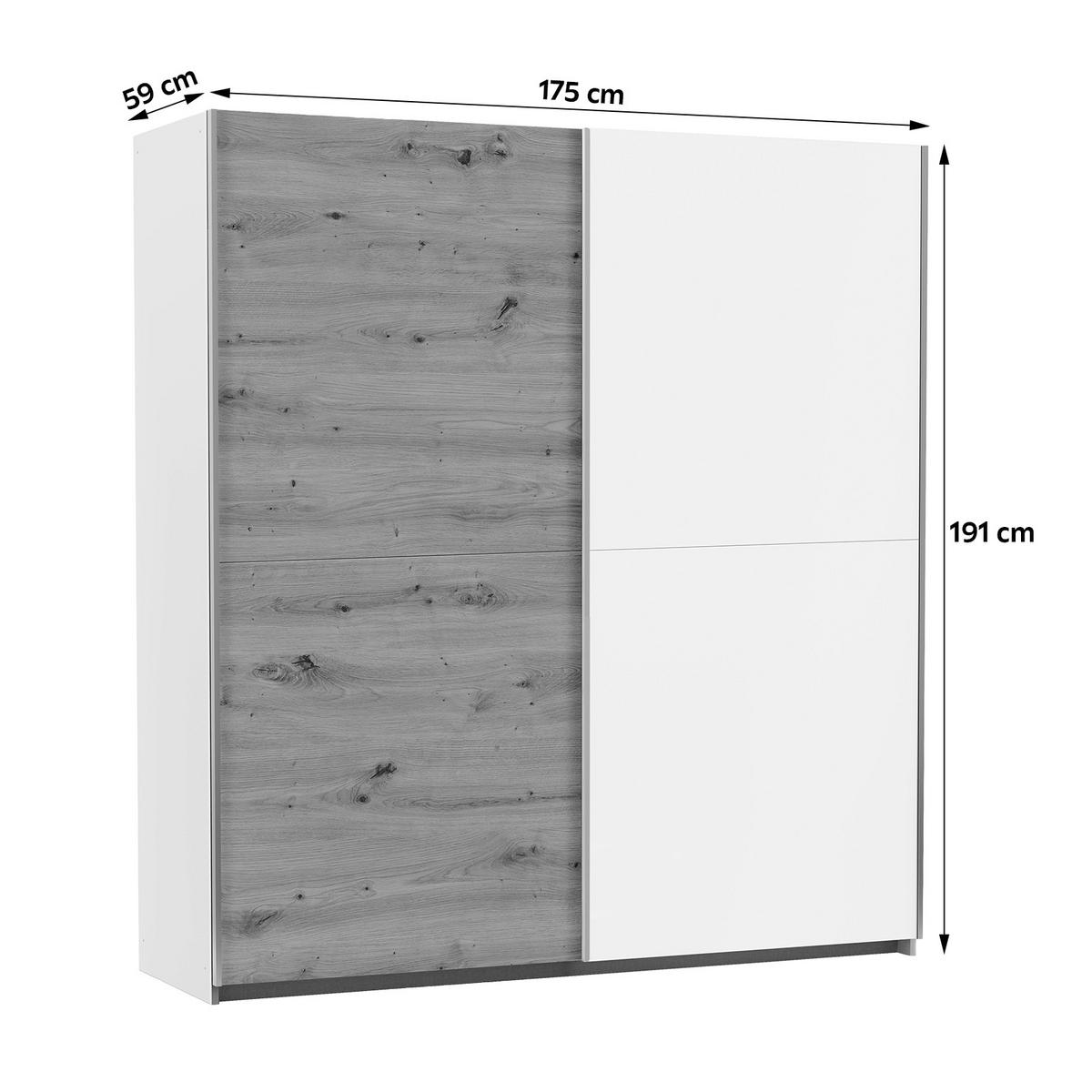 Schwebetürenschrank B: 175 cm Mars Weiße/Eiche Dekor - Weiß/Eiche Artisan, KONVENTIONELL, Holzwerkstoff (175/191/59cm)