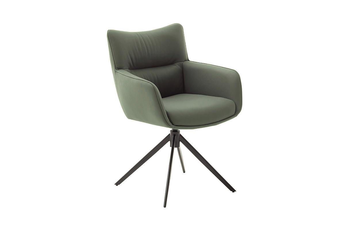 Armlehnstuhl Limone 2 Leder Olivgrün 360° drehbar - Schwarz/Olivgrün, KONVENTIONELL, Leder/Metall (61/88/63cm)