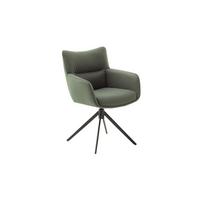 Armlehnstuhl Limone 2 Leder Olivgrün 360° Drehbar - Schwarz/Olivgrün, KONVENTIONELL, Leder/Metall (61/88/63cm)