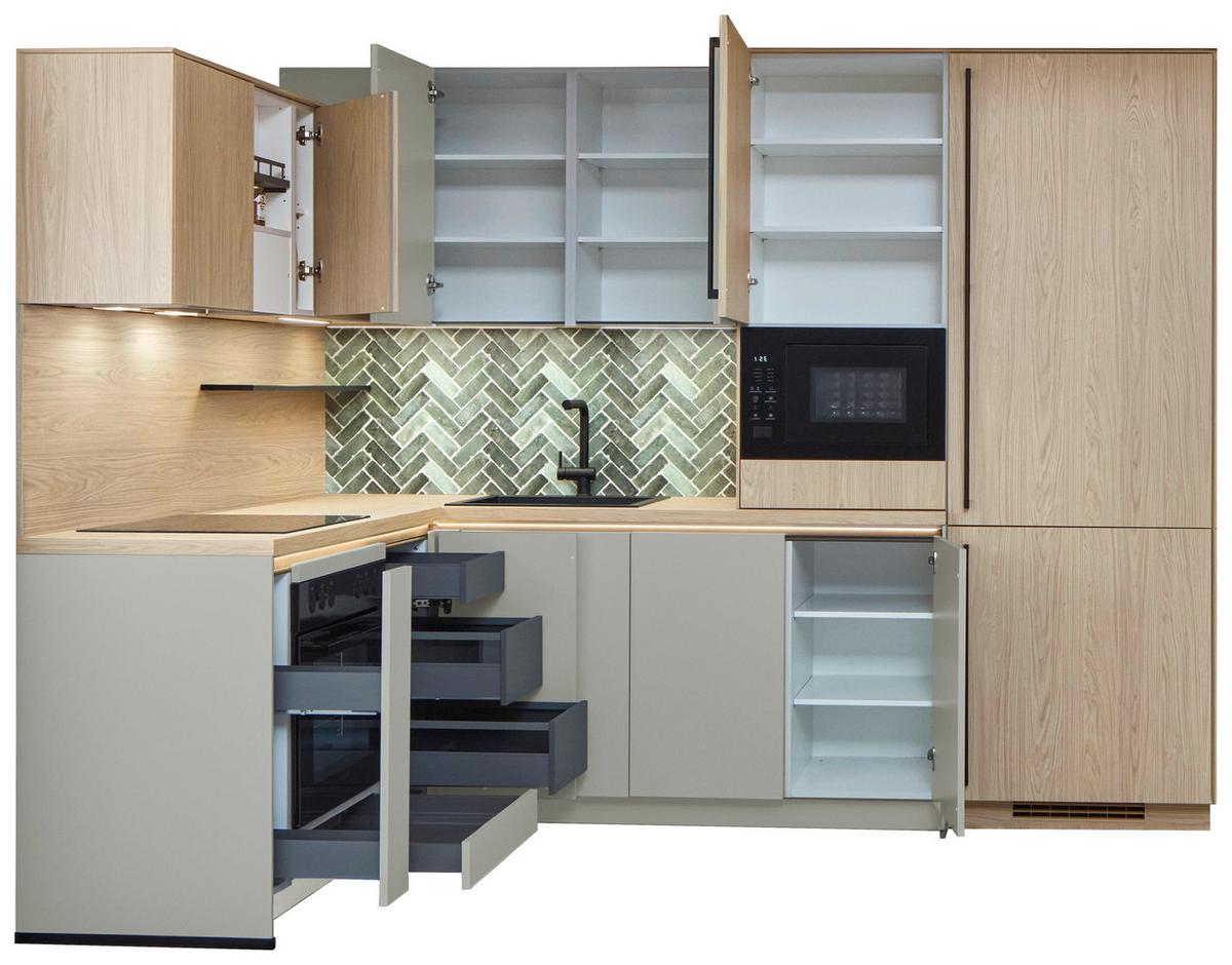 Eckküche Sidney/singapur - Sandfarben/Eichefarben, Basics, Holzwerkstoff (185/288cm) - Vertico