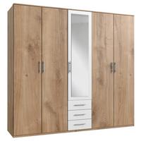 Drehtürenschrank Mit Spiegel + Laden 225cm Ben, Eiche/weiß - Eichefarben/Weiß, KONVENTIONELL, Glas/Holzwerkstoff (225/210/58cm) - MID.YOU