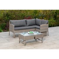 Loungegarnitur Viletta Aus Kunststoffgeflecht mit Kissen - Beige, MODERN, Glas/Kunststoff (190/113cm) - Gardenson