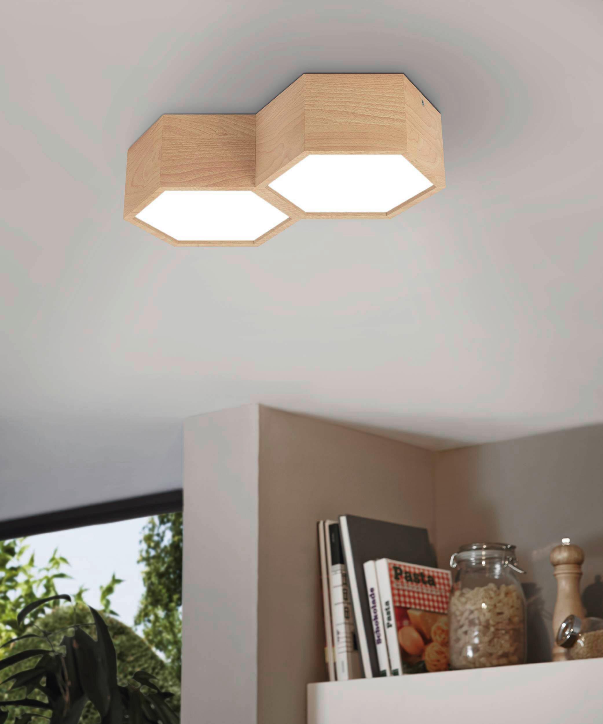 Deckenleuchte 98861* Mirlas - Braun/Weiß, Natur, Holz/Kunststoff (36/21/9cm) - Eglo
