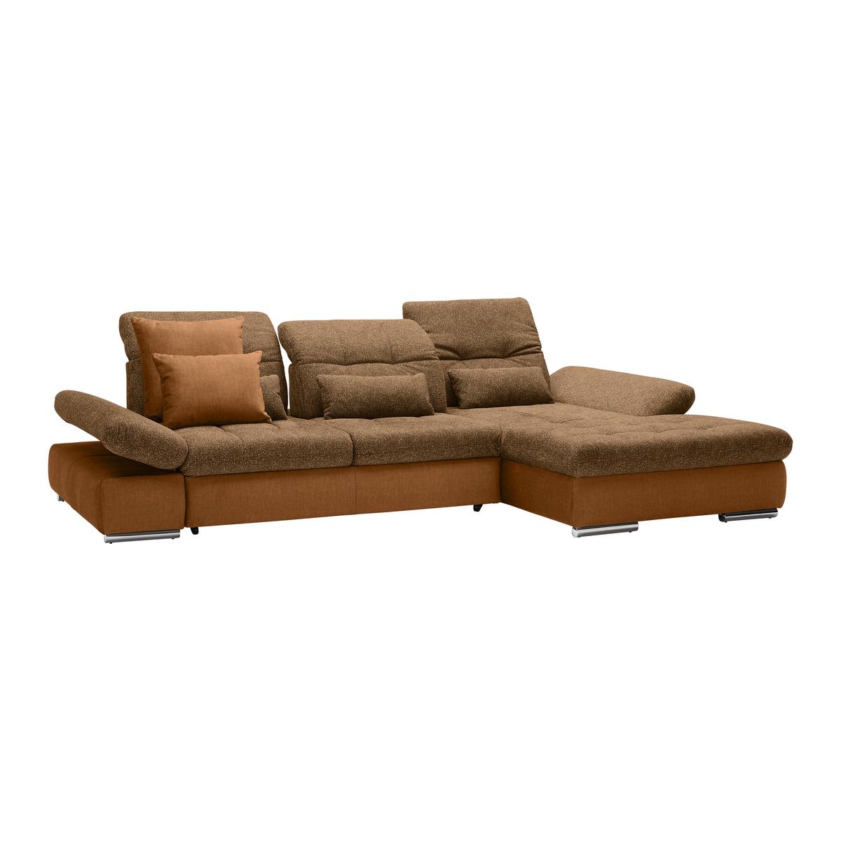 Rohová sedačka SANFINO, pravá, horčicovožltá / koňaková - horčicovožltá/chrómová, Konventionell, kov/drevo (305/79-96/199cm) - Premium Living