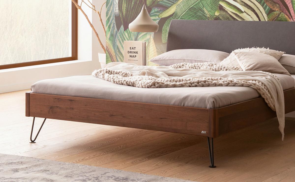 Bett Lugano Nussbaumfarben 140x200 Cm - Dunkelgrau/Anthrazit, MODERN, Holz/Textil (140/200cm) - Hasena