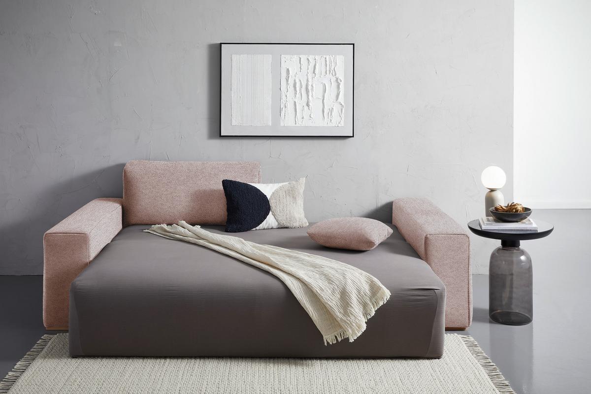 Schlafsofa Vouge Altrosa Bettkasten, B: 255 Cm - Buchefarben/Schwarz, KONVENTIONELL, Textil (255/86/123cm) - Livetastic