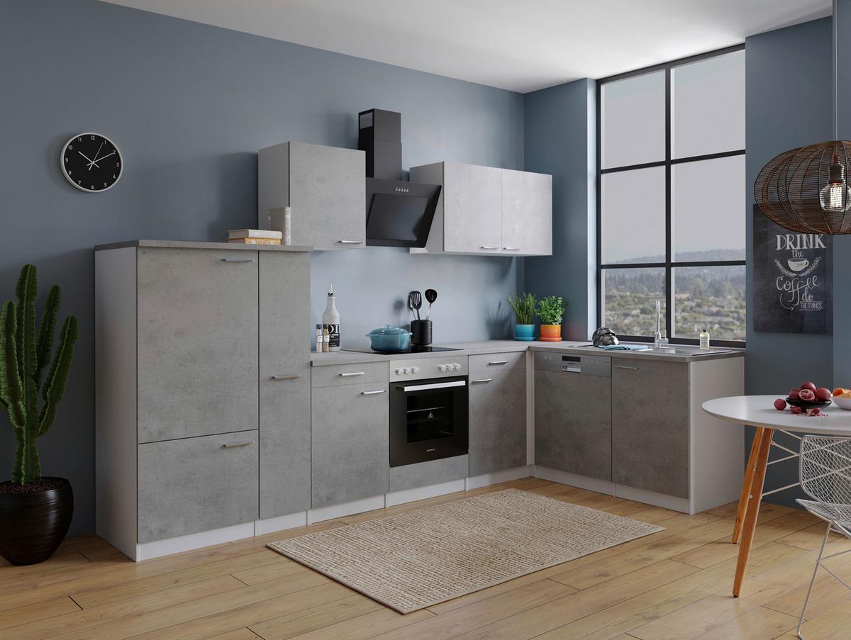 Eckküche Malia 310x172 Cm Grau, Mit Geräte - Weiß/Grau, Basics, Holzwerkstoff (310/172cm) - Respekta