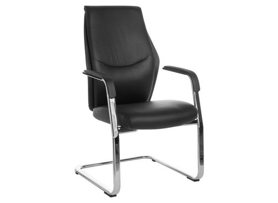Besucherstuhl Oxford Echtleder mit Armstützen Schwarz - Silberfarben/Schwarz, MODERN, Leder/Metall (65/100/65cm) - Livetastic Besucherstuhl Oxford Echtleder mit Armstützen Schwarz - Silberfarben/Schwarz, MODERN, Leder/Metall (65/100/65cm) - Livetastic