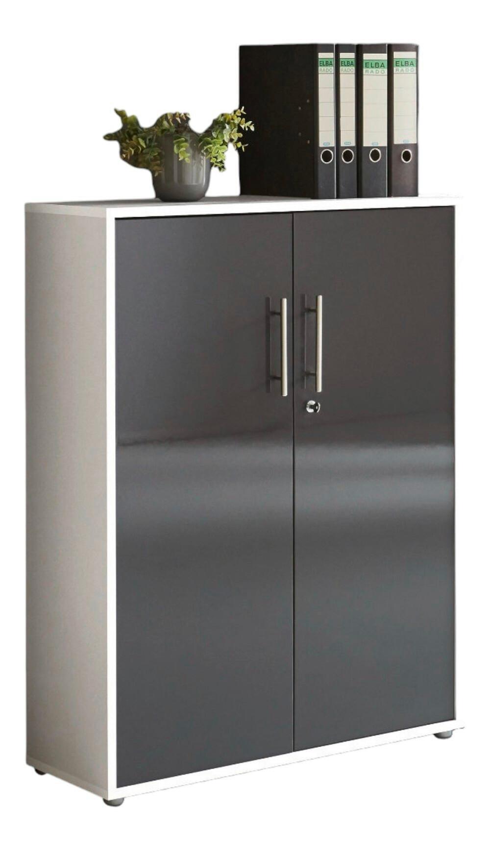 Aktenschrank Office Edition Weiß, Anthrazit Hg B: 84,4cm - Anthrazit Hochglanz/Weiß, MODERN, Holzwerkstoff (84,4/113,6/33cm) - MID.YOU