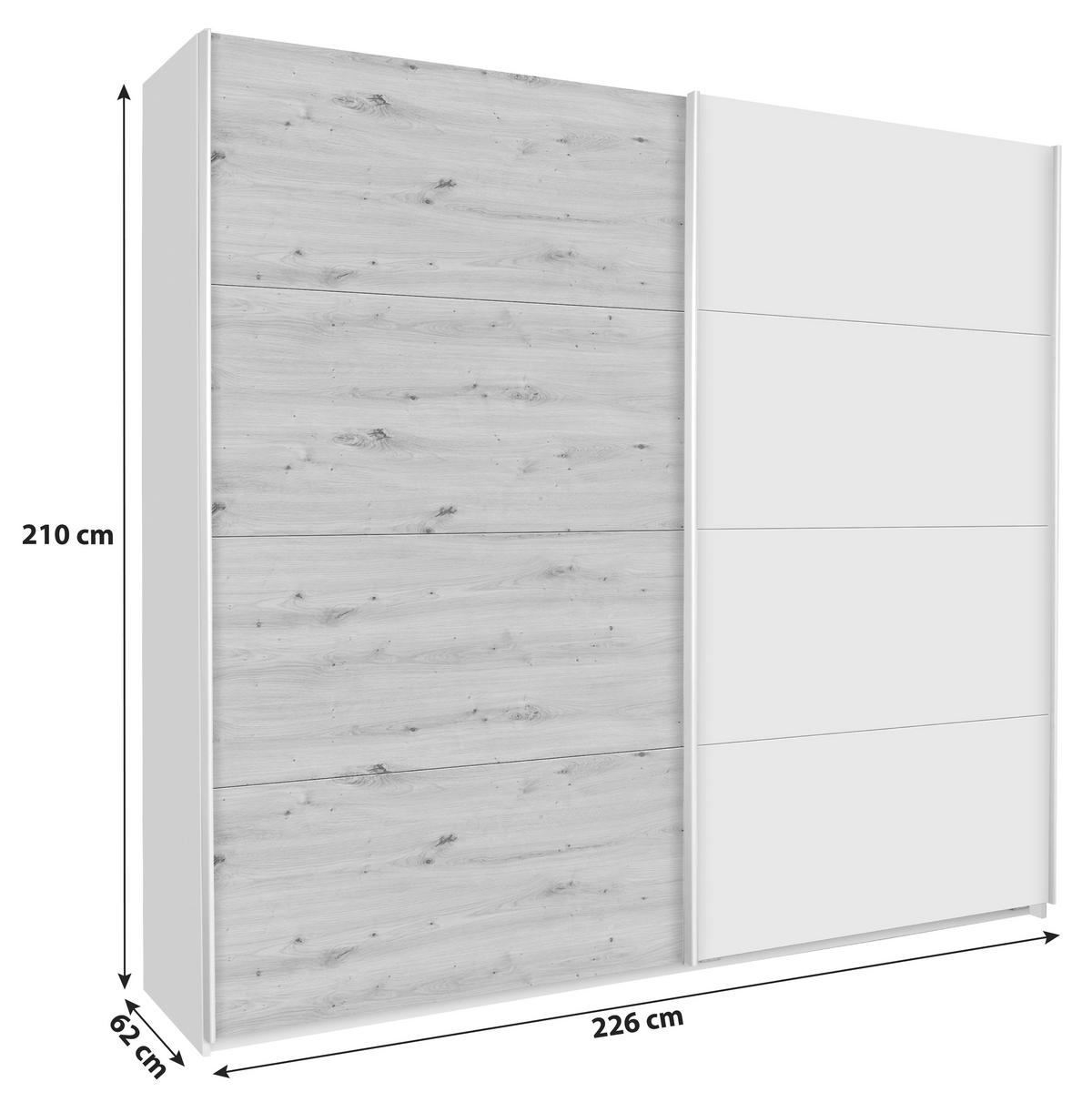 Schwebetürenschrank 226 cm Feldkirch 8, Grau/Eiche Dekor - Eichefarben/Grau, MODERN, Holzwerkstoff (226/210/62cm)