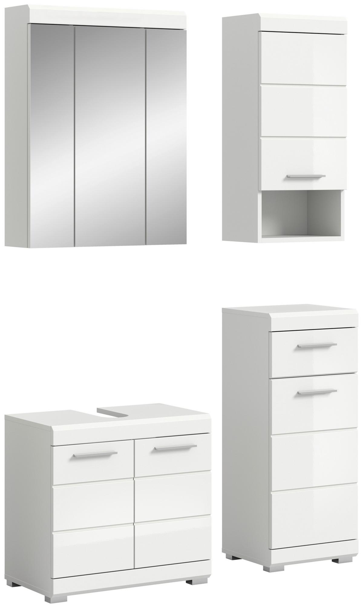 Badezimmer Scout Weiß B: 97 cm - Weiß Hochglanz/Silberfarben, MODERN, Glas/Holzwerkstoff (97cm) - MID.YOU