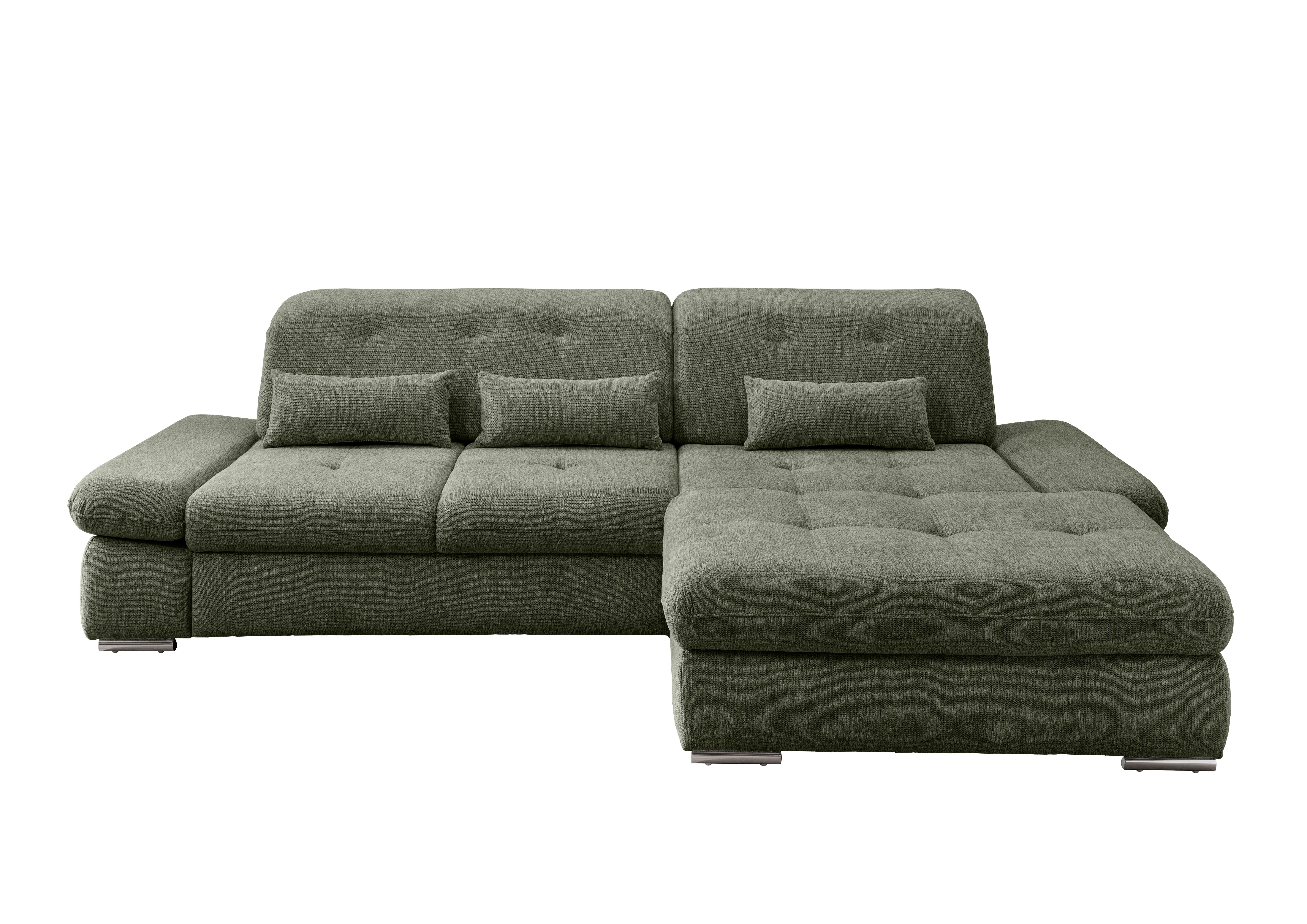 Ecksofa mit Liegefunktion Dalida Dunkelgrün,s:300x196 cm - Chromfarben/Dunkelgrün, Design, Textil (300/196cm) - Livetastic
