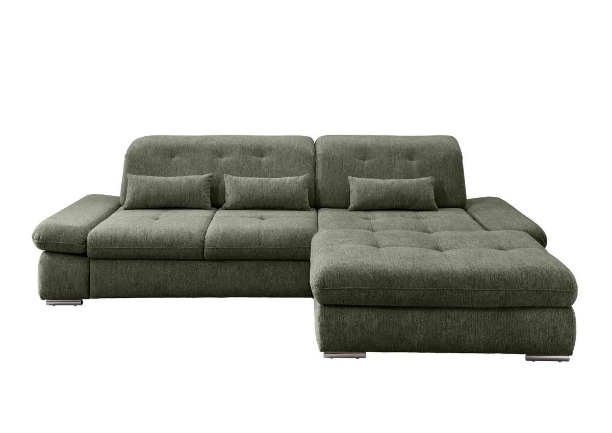 Ecksofa Mit Liegefunktion Dalida Dunkelgrün,s:300x196 Cm - Chromfarben/Dunkelgrün, Design, Textil (300/196cm) - Livetastic