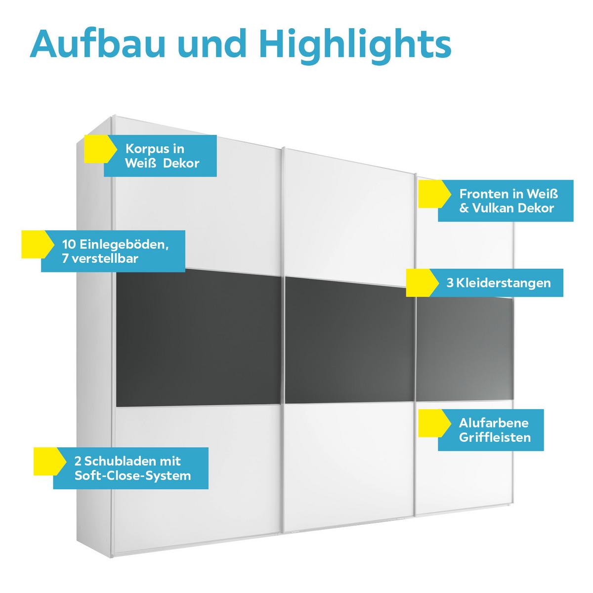Schwebetürenschrank 298cm Includo, Weiß/anthrazit - Anthrazit/Weiß, Design (298/222/68cm) - MID.YOU