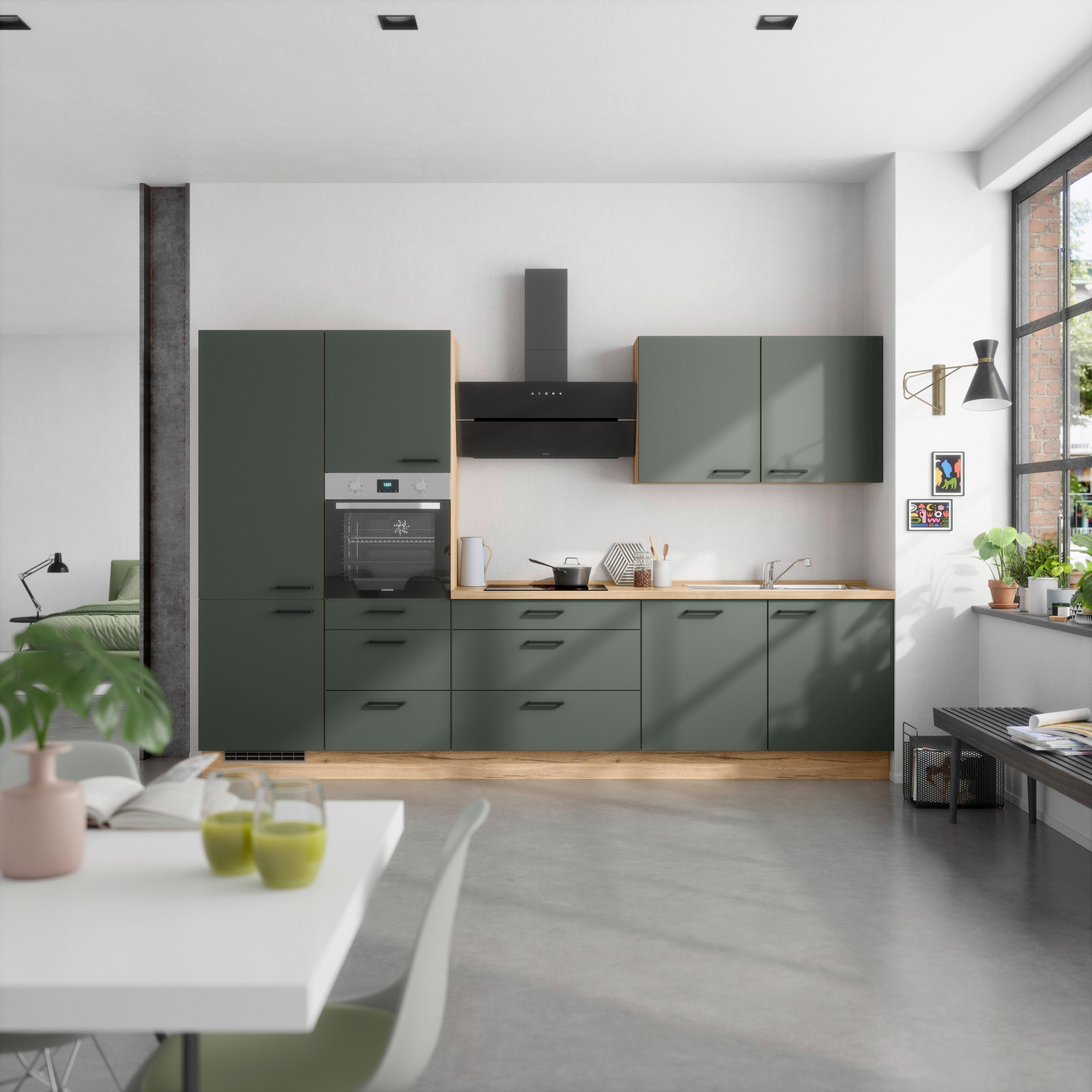 Küchenleerblock Easytouch High-Line, H8 Links - Dunkelgrün/Eichefarben, MODERN, Holzwerkstoff (330cm) - Nobilia