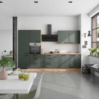 Kuchynská linka 330 cm, minerálna zelená,ultra matná - čierna/farba duba, Modern, kov/kompozitné drevo (330cm) - Nobilia