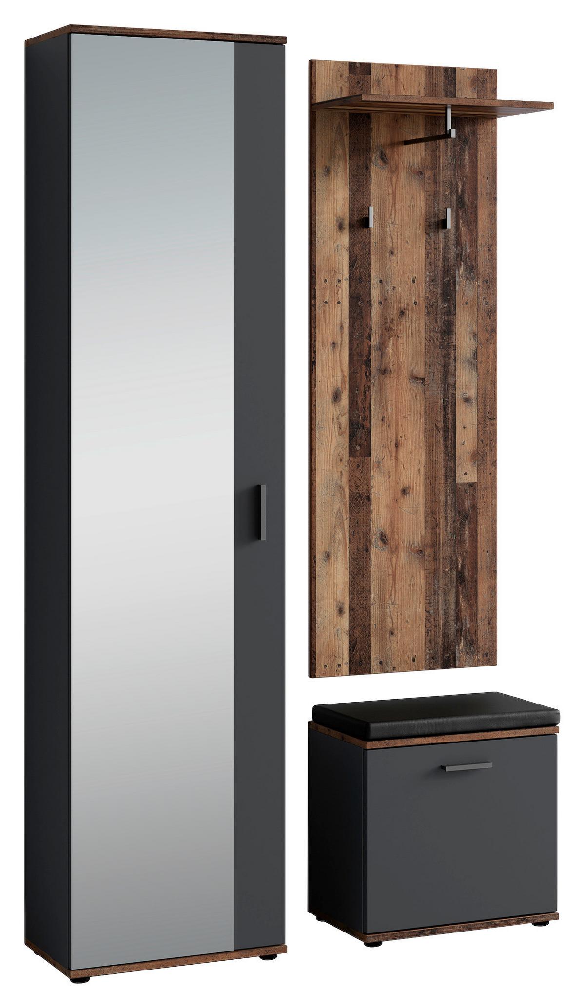 Garderobe Jakob 4-Teilig Anthrazit/Alteiche B: 49 cm - Alteiche/Anthrazit, Design, Holzwerkstoff (49/196/30cm) - MID.YOU