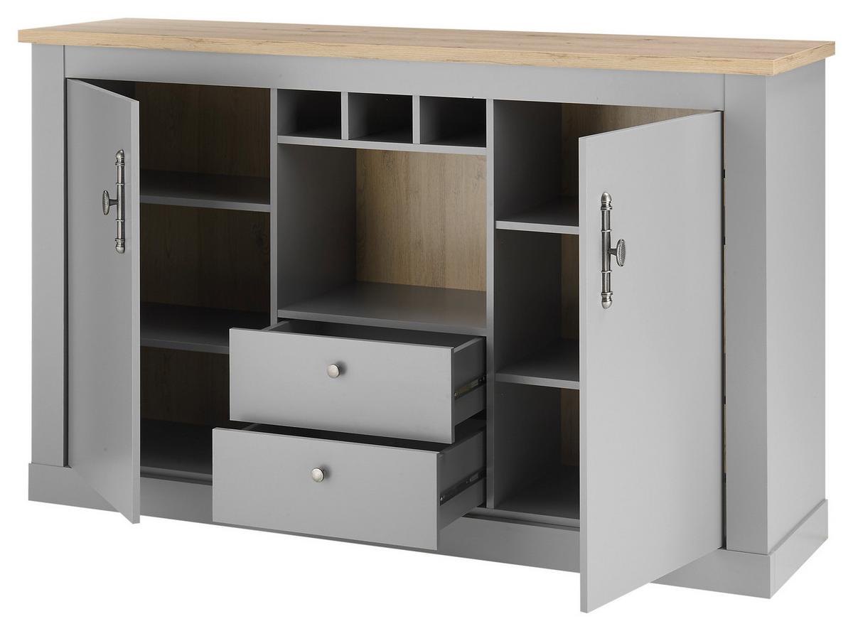 Sideboard Chambord Hellgrau/Eiche Dekor B: 166cm - Eichefarben/Hellgrau, Design, Holzwerkstoff (166/100/44cm) - MID.YOU