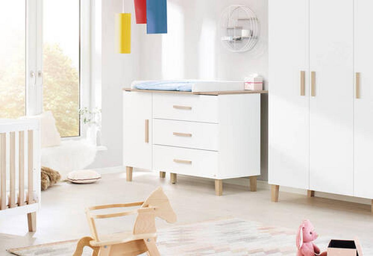 Wickelkomode Weiß/eiche - Eichefarben/Weiß, Design, Holzwerkstoff (136/101/77cm) - Pinolino